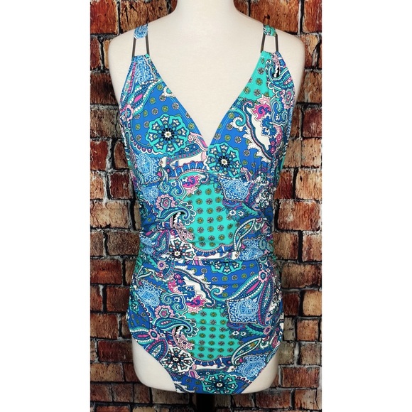 Love your Assets Sara Blakely Spanx Paisley Wave Full Coverage Large Swimsuit - Picture 2 of 6